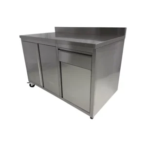 INOX tafel 1 lade + 3 deuren op wielen